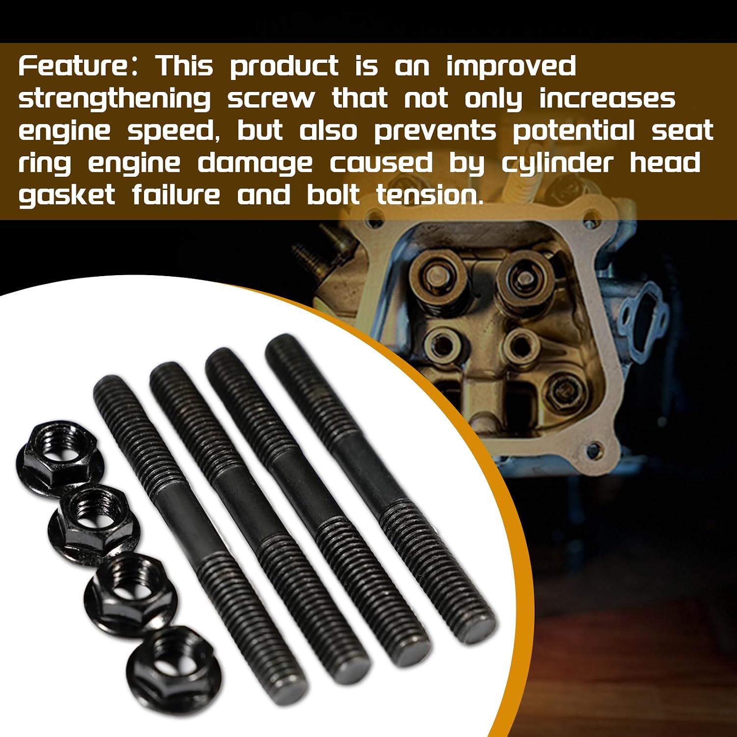 High strength Cylinder Head Stud Kit fit for Predator 212cc for Honda GX160/200 for Coleman CT200U/BT200X KT196 for Baja Hisun Tillotson Clone 196cc Engine Cylinder Mini bike Go kart