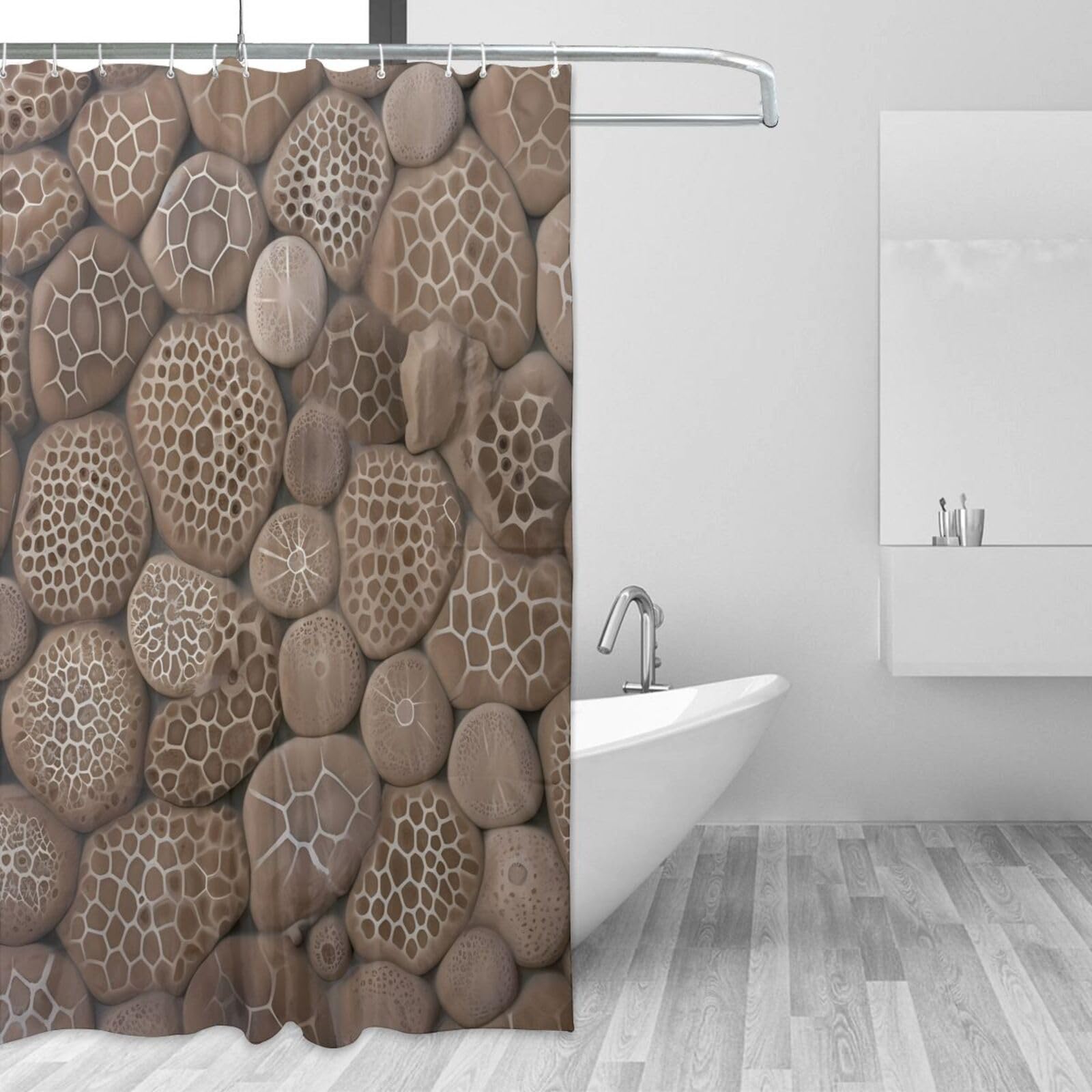 Rideau de douche imperméable premium effet minéral avec 12 anneaux solides
