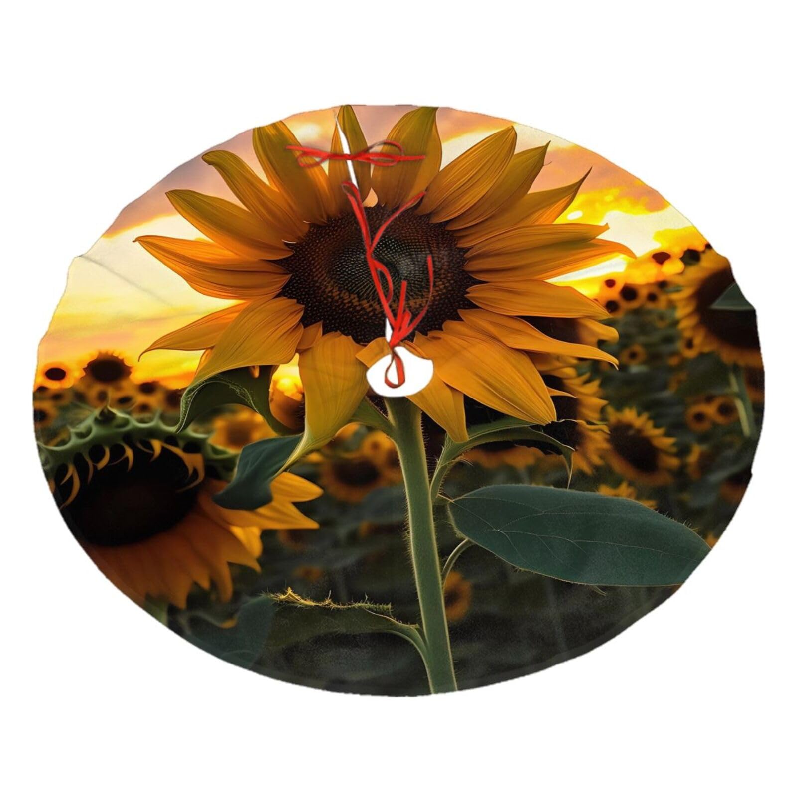 Farm Sunflower Printed Christmas Tree Skirt Christmas Plush Tree Skirt 48 inches (About 112.2 cm) Christmas