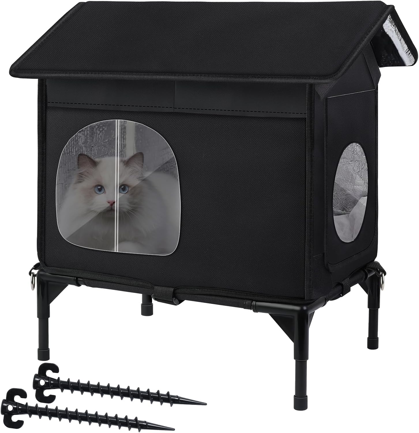 Weatherproof Feral Cat Houses for Outdoor Cats, Insulated Cats House with Cozy Cushion, Elevated Outdoor Cat Shelter, Equipped with Escape Door, Outside Cat House for Stray Cats(Small)