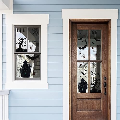 Miniatura 5 de Decoraciones de Halloween, 90 calcomanías de Halloween para ventana, decoración de vidrio, calcomanías de vidrio de Halloween para decoraciones de