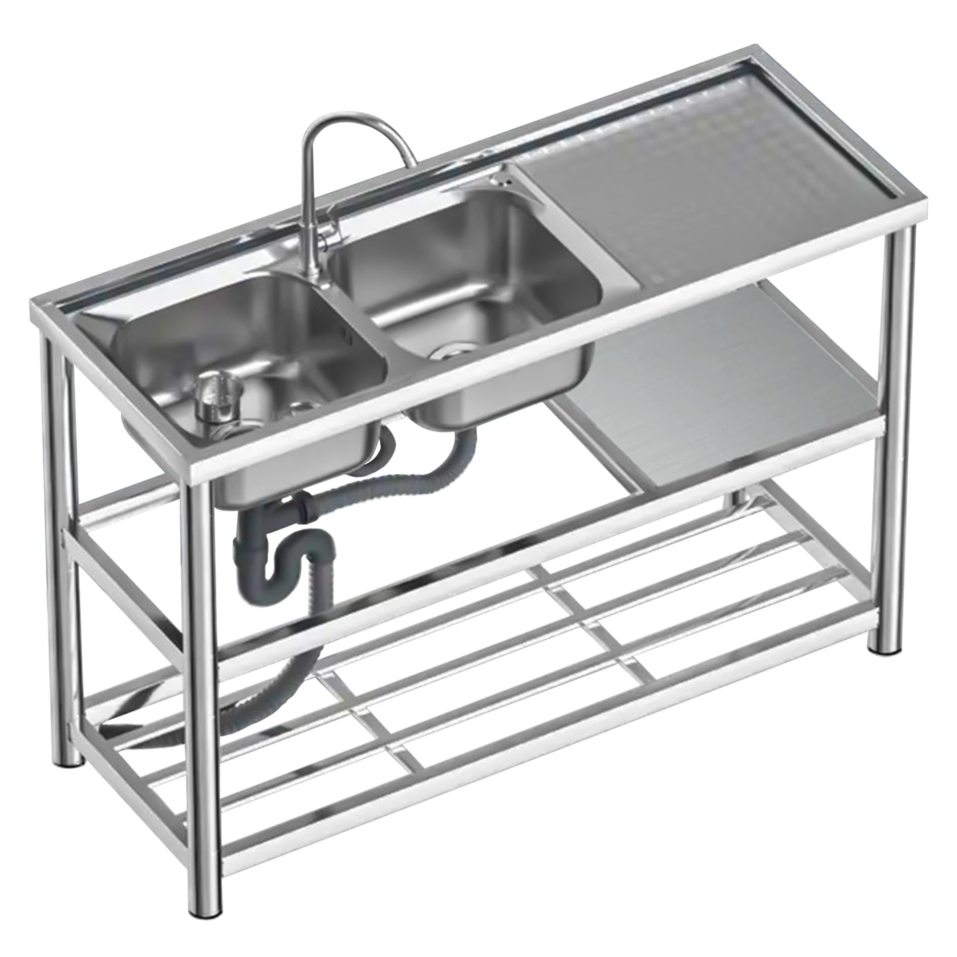 Évier inox autoportant portable double bac pour restaurant garage et camping-car