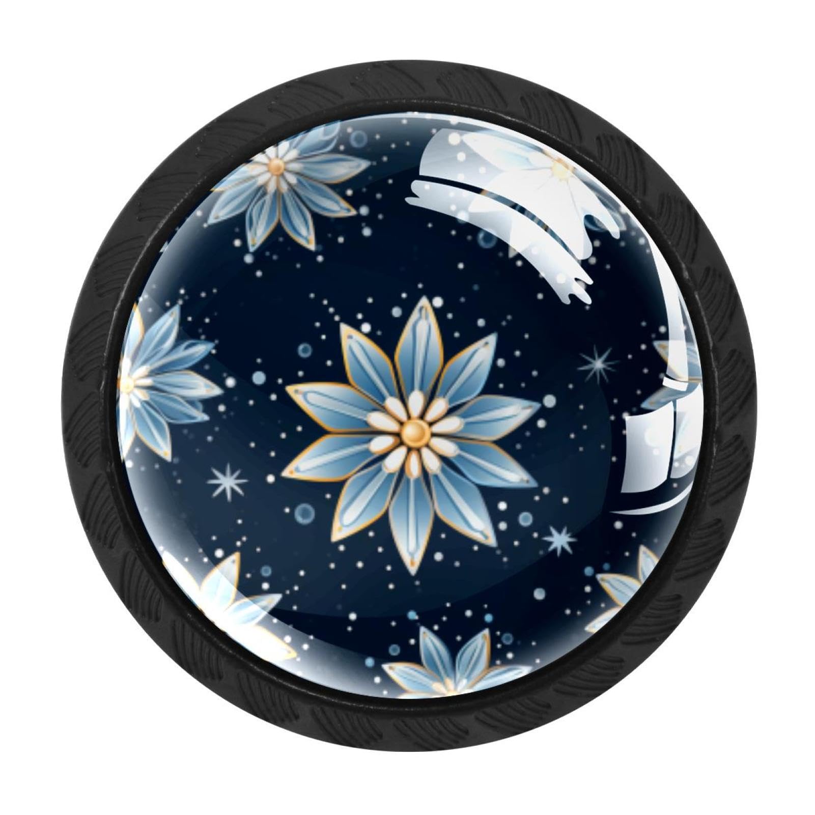 CHENZZZZ 4 Pieces Christmas Snow Drawer Knobs, 35mm Black Cabinet Knobs, Drawer Pulls and Knobs, Dresser Drawer Knobs, Cabinet Hardware Kitchen Cabinet Knobs