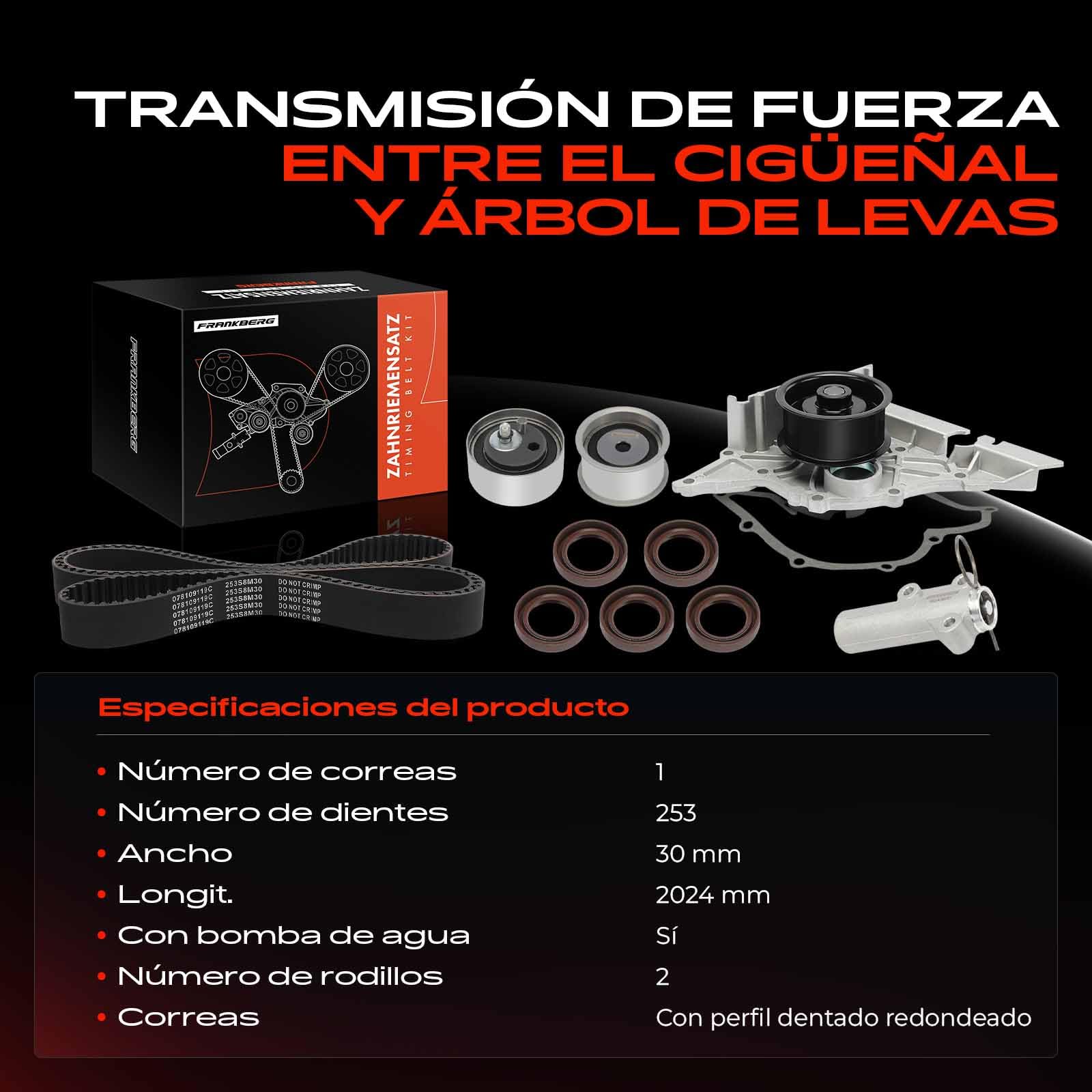 Frankberg Polea tensora de la correa de distribución tensor de la correa | TCKWP297, Riemenspanndämpfer Keilrippenriementrieb UmlenkFührungsrolle; Compatible con: P.a.s.s.a.t Variante 3B5