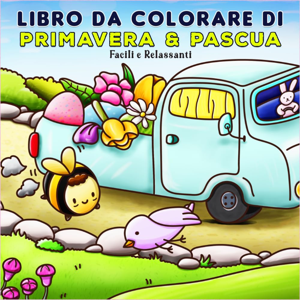 Libro da Colorare di Primavera & Pascua: 40 pagine da colorare con disegni di coniglietti e fiori facili e rilassanti sulla Pasqua per Adulti e Bambini