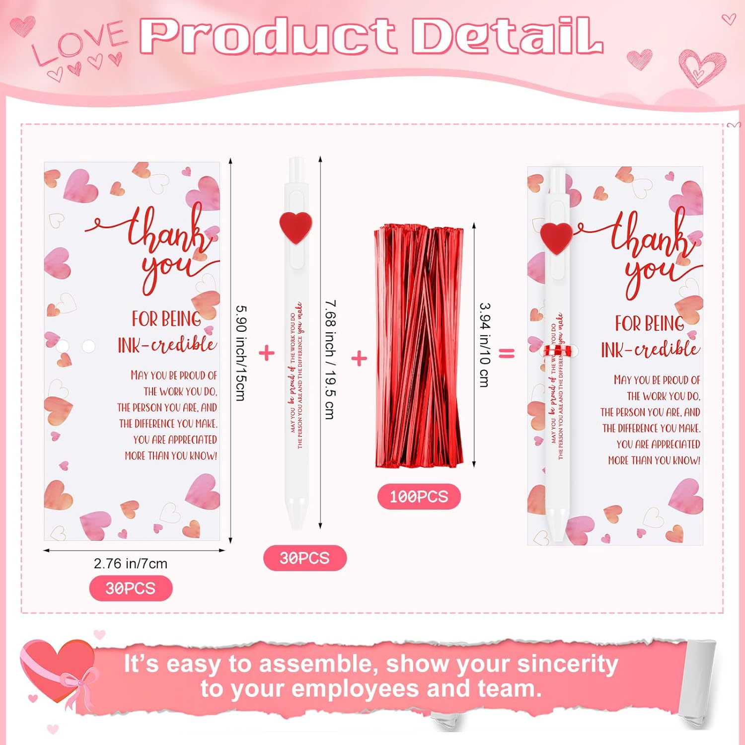 Jetec 30 Sets Valentine's Day Pens Bulk Heart Employee Appreciation Gifts Inspirational Ballpoint Pens and Funny Valentines Cards Thank You Gifts for Coworker Teacher Staff Nurse Office (Proud)