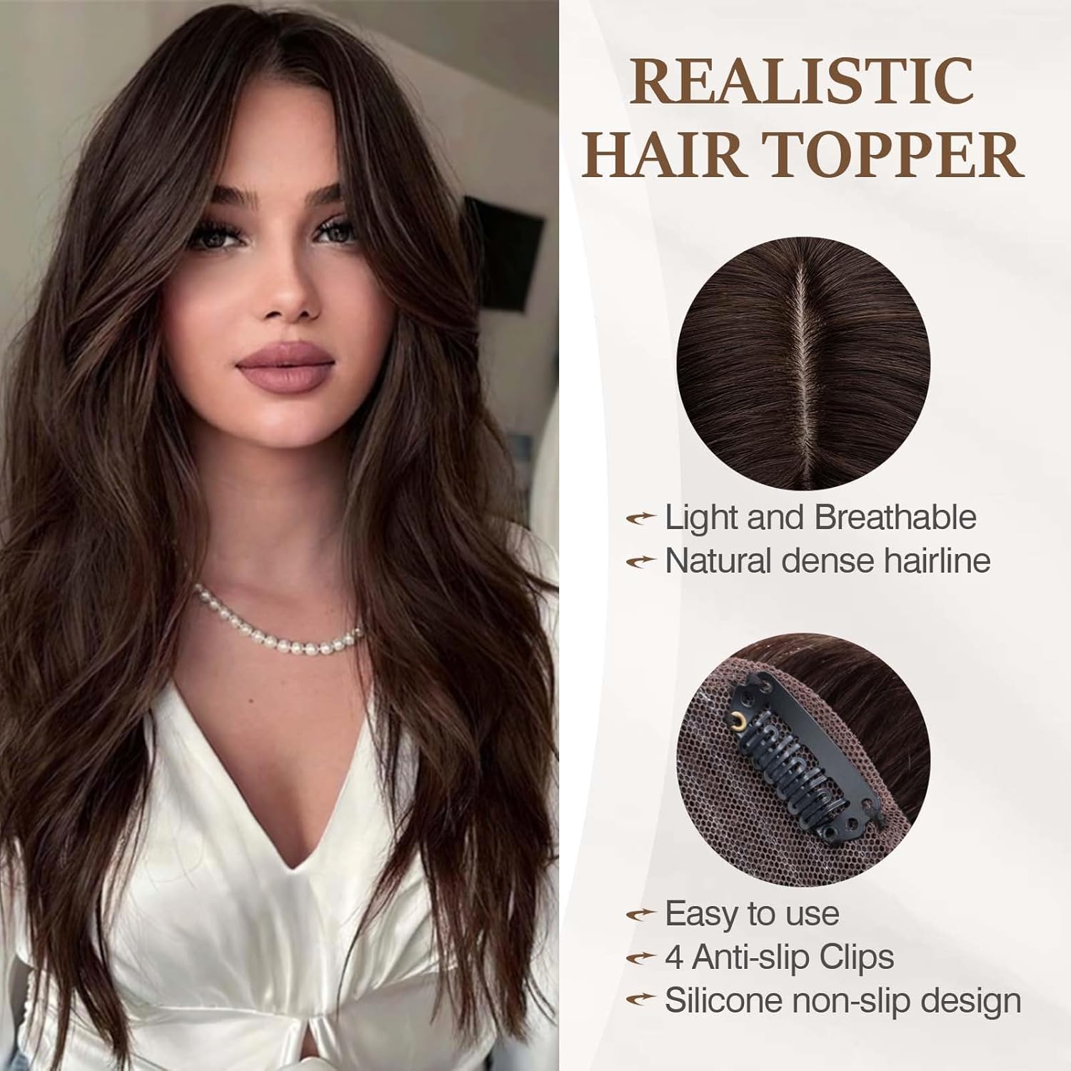 Rich Choices Hair Toppers for Women Real Human Hair 100% Human Remy Toppers NO Bangs for Women with Thinning on Top Clip in Hairpiece 4"x4.7"Lace Base 16 Inch #2 Dark Brown
