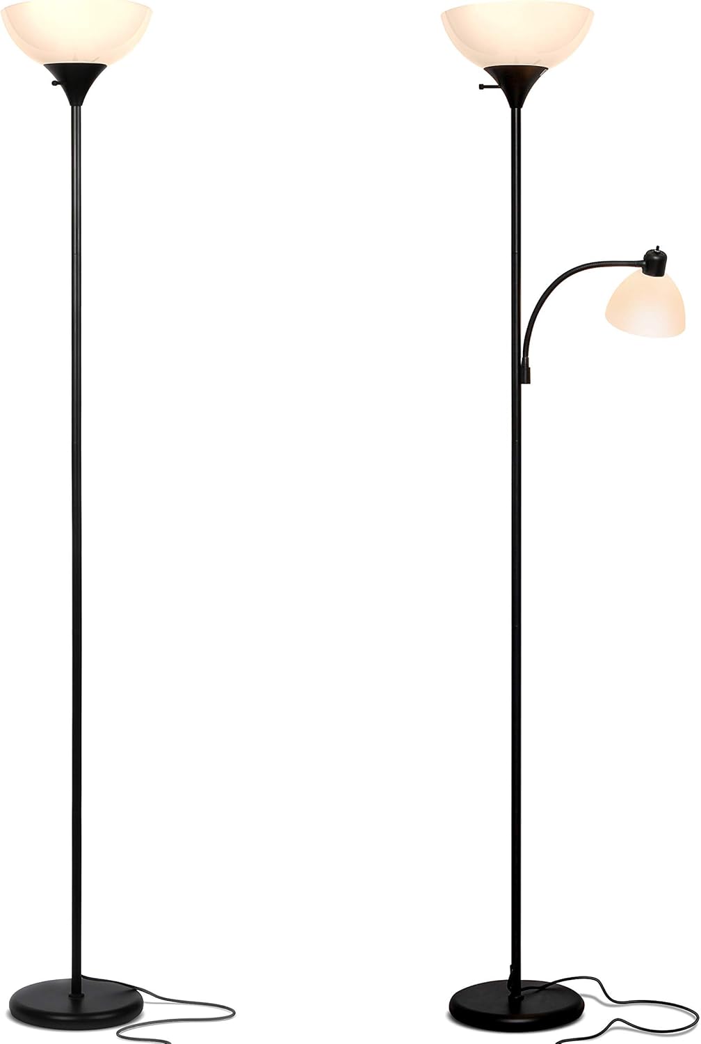 Brightech Sky Dome & Sky Dome Plus LED Floor Lamp Set- Matching Bright Torchiere Floor Lamp and Reading Lamp - Dimmable Modern Standing Lamp for Living Room - Tall Pole Lamps for Living Rooms - Black