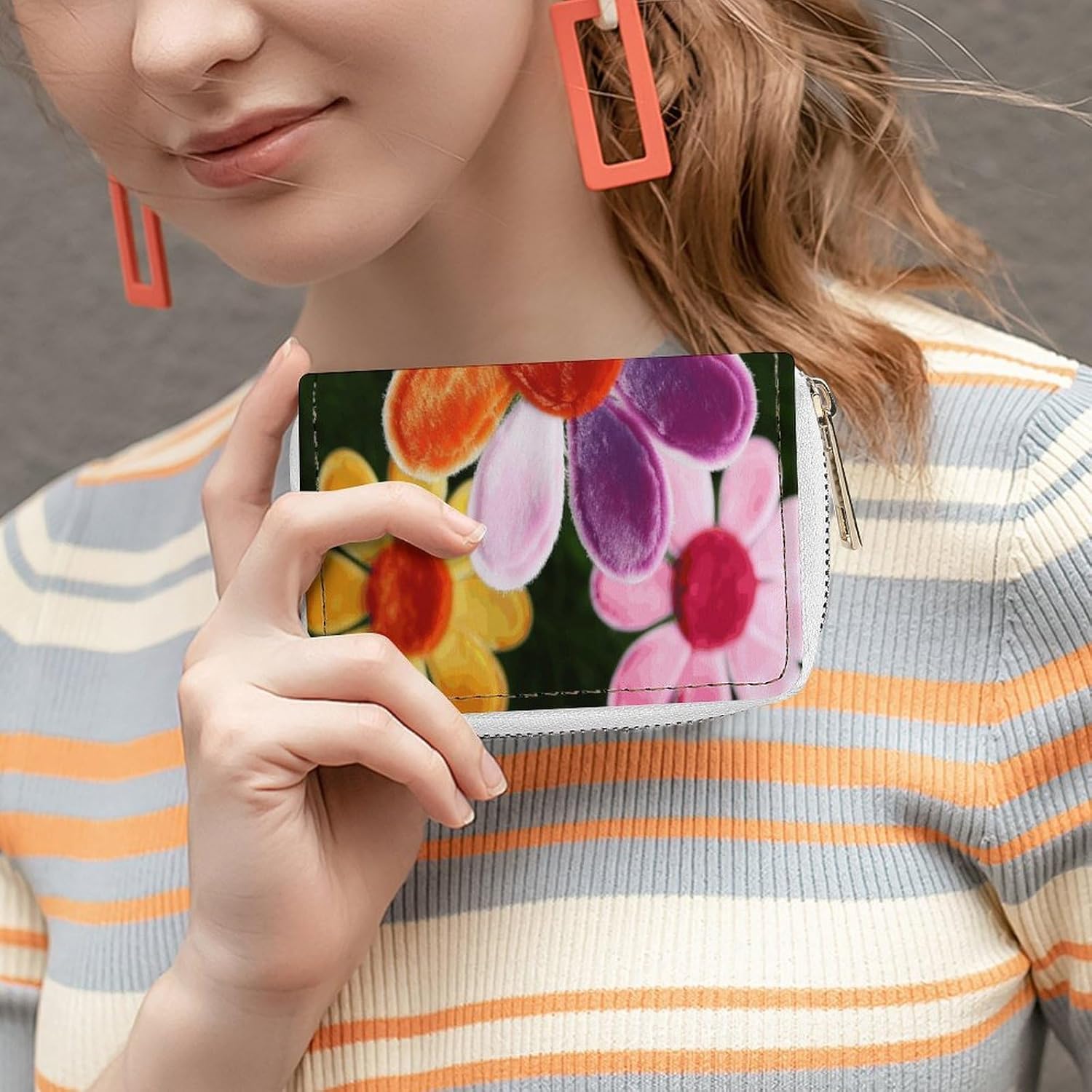 Daisy Flower Colorful Card Holder RFID Blocking,Credit Card Wallet for Women And Men,Card Case Organizer Bag with Zipper
