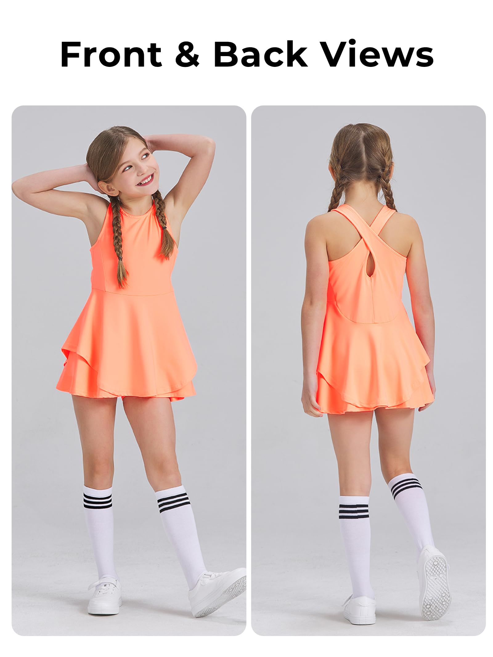 Vestido de tenis y golf para niñas y niñas, vestido sin mangas con pantalones cortos, bolsillos, conjuntos deportivos deportivos de 2 piezas