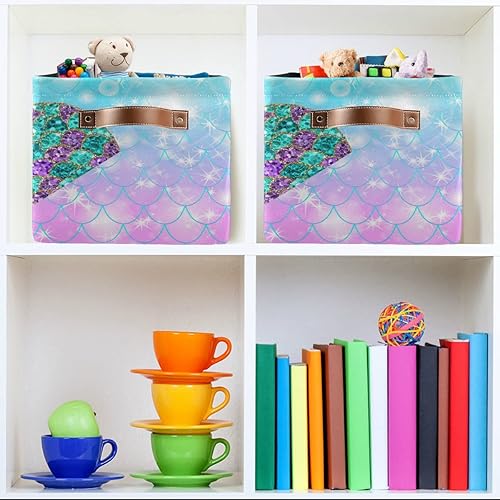 Miniatura 7 de Cesta de almacenamiento rectangular  Caja de almacenamiento plegable con asas de cuero para el hogar, oficina, guardería, dormitorio, estante