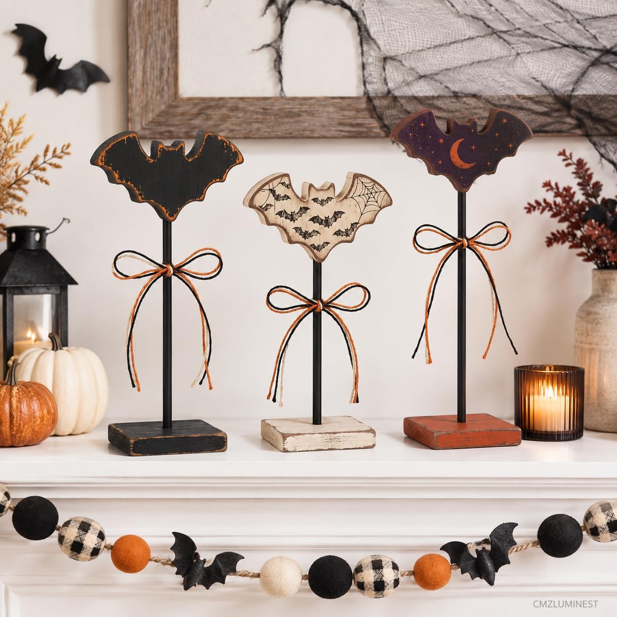 Halloween Bat Table Decor, Wooden Halloween Decorations Indoor for Home