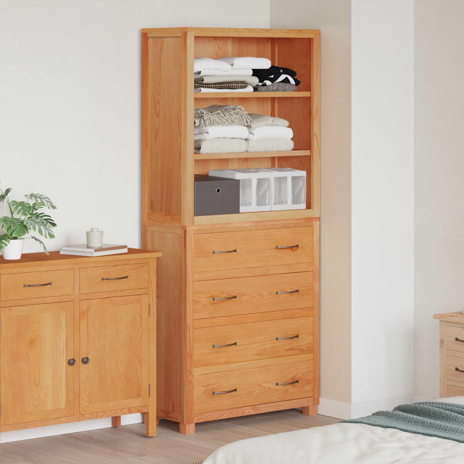 Aufbewahrungsmöbel mit 3 Schubladen Holzwerkstoff - Modernes Stauraum-Möbelset in Braun für Wohnzimmer und Schlafzimmer, Robuster Schrank mit Massivholz-Beinen, 80 x 35 x 185 cm