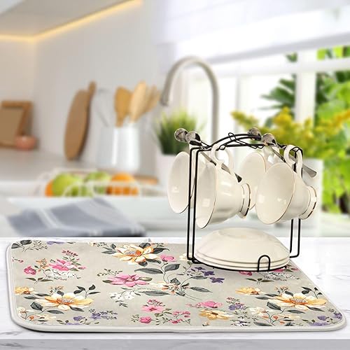 Vista 82 de Tapete de secado de platos de mariposas botánicas para encimera de cocina, almohadilla de secado de microfibra absorbente, grande, 18 x 24 pulgadas