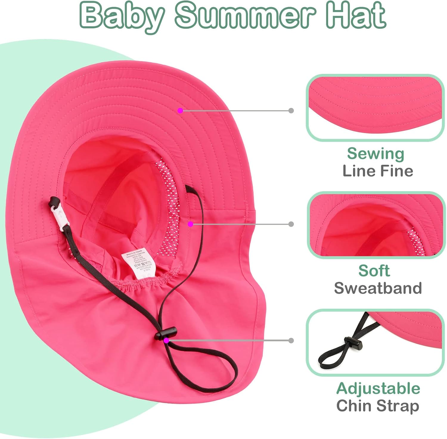 XIAOHAWANG Girls Sun Hat Baby Beach Hats Boys UPF 50+ Kids Summer Protection Cap Toddler Breathable Caps Wide Brim Neck Flap - Image 4