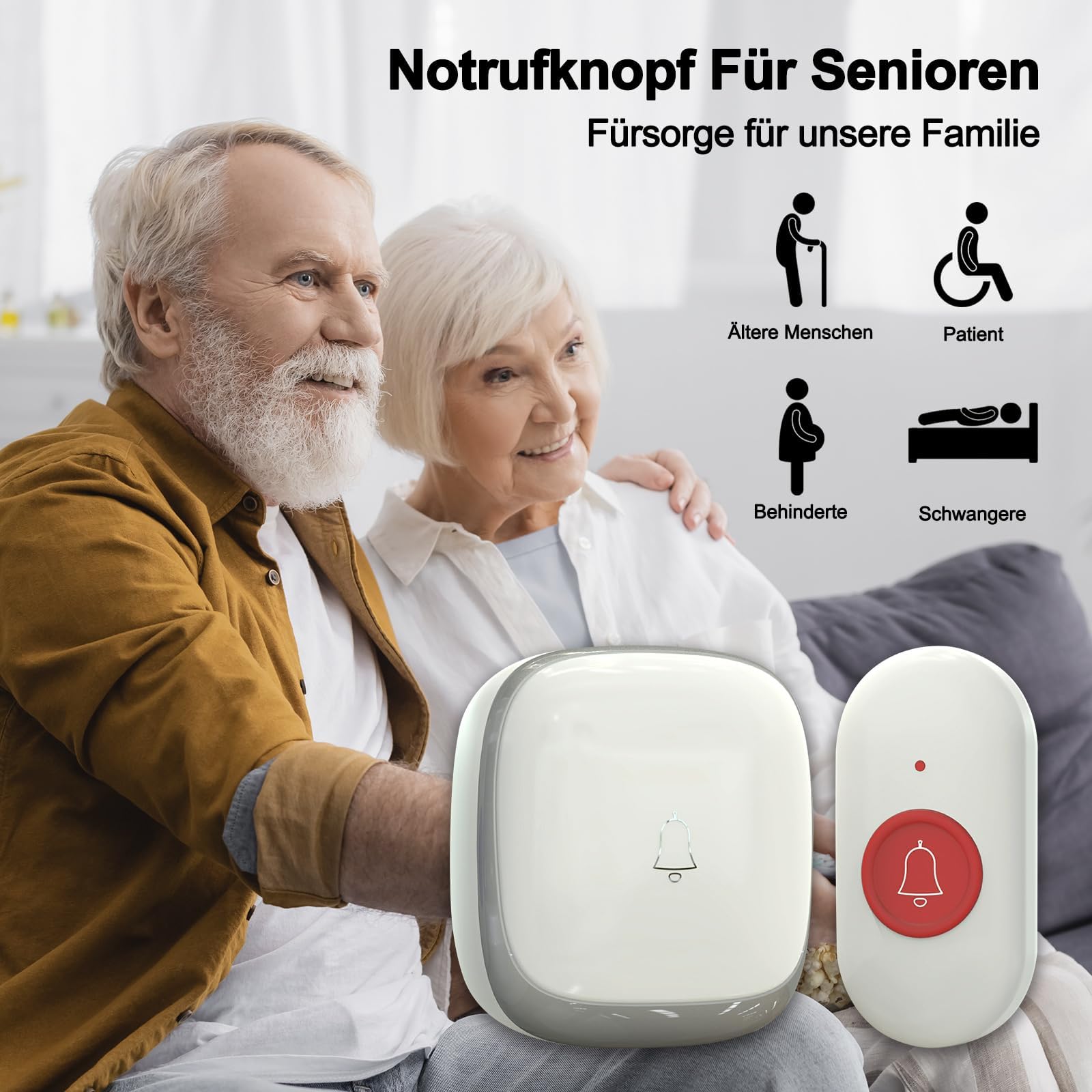 Senioren-Notruf, Notruftaste für Senioren, Notruf für Senioren, Hausnotruf für Senioren Notruftaste für Senioren mit 2 Sender und 2 Empfänger