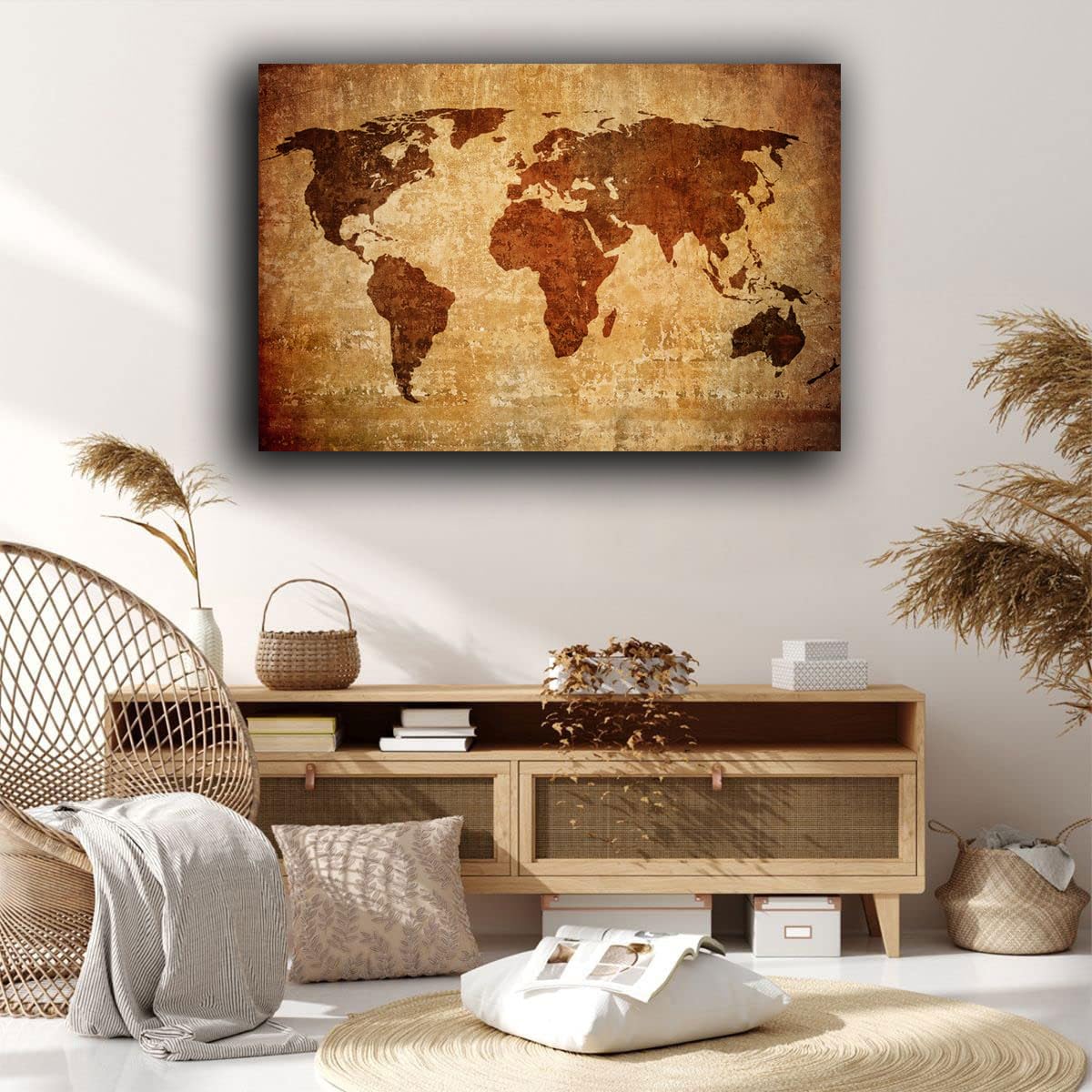 Printerland Quadro Moderno MAPPAMONDO Mappa Mondo Astratto Quadri moderni soggiorno da Parete XXL grande Stampa su tela Canvas Decorazione Murale muro Arredo Salone (6, 70x100 cm, Canvas intelaiato)