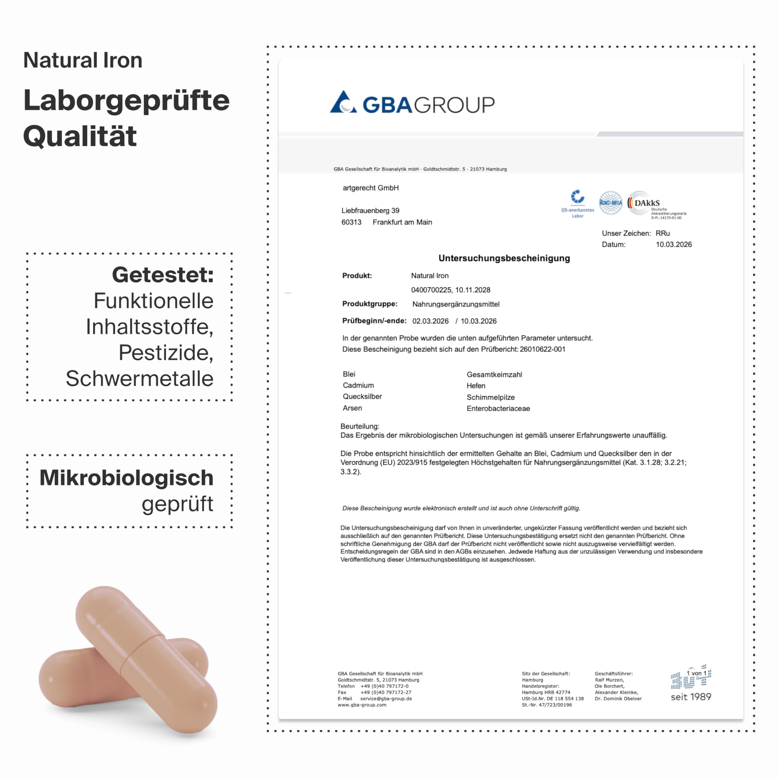 Natürliches Eisen mit Lactoferrin CLN® & Vitamin C | 30 Kapseln | optimale Eisenaufnahme & gute Verträglichkeit | Eisenpräparat bei Eisenmangel | Ohne künstliche Zusätze | NATURAL IRON