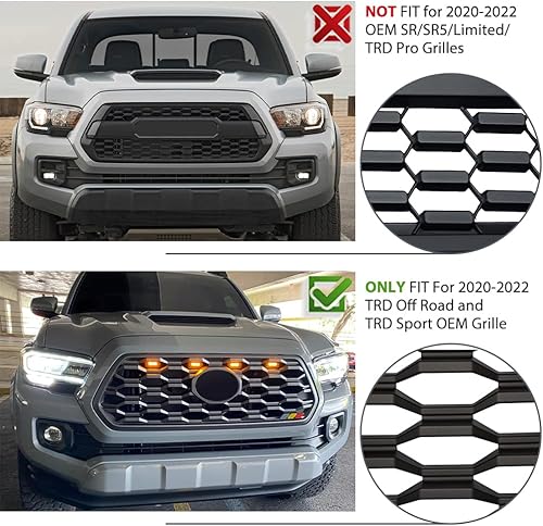 Miniatura 4 de Kingory 4 piezas Raptor LED mejoradas para parrilla OEM Tacoma 2022-2021, compatible con TRD Off Road y Sport OEM parrilla (carcasa negra, luz