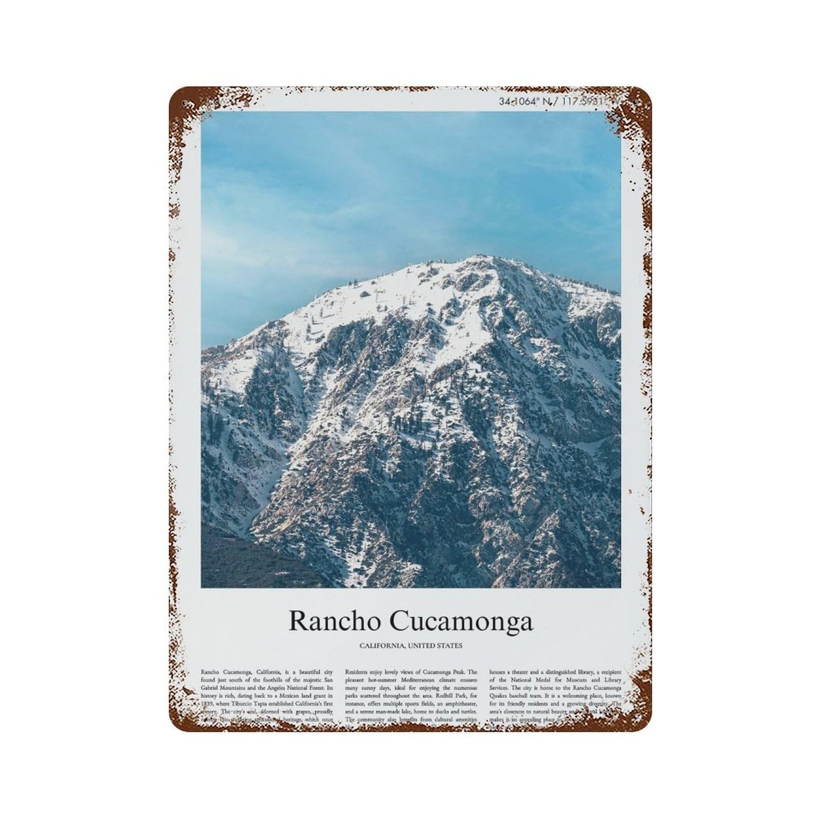 xiaoxiaoshen Rancho Cucamonga California, United States, USA City Scenery Wall Decor Art Metal Tin Poster Modern Home Decor Art Home Bar Shop Decorations Vintage Sign 40x30cm