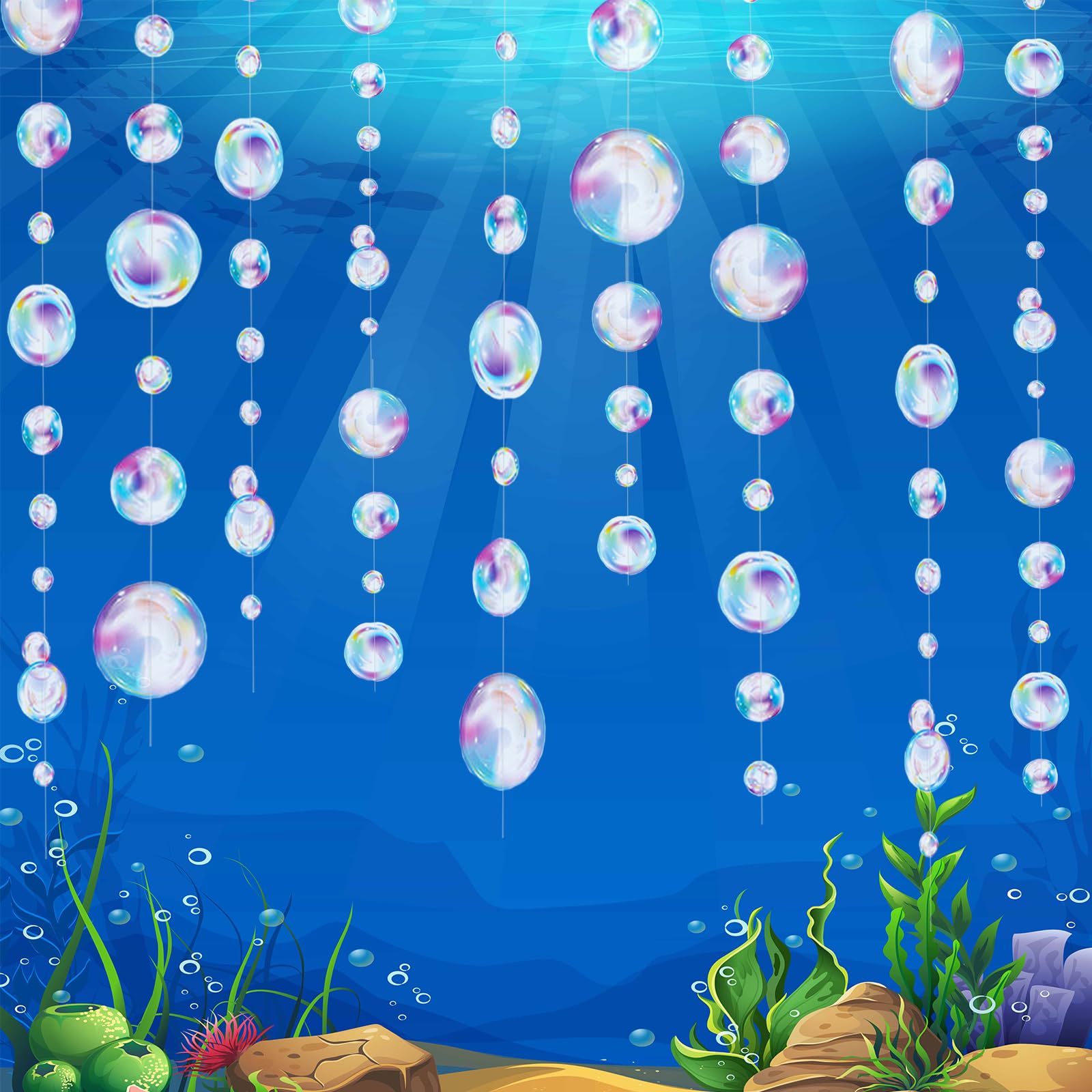 Toile de fond pour photo sous-marine avec cordes de bulles multicolores