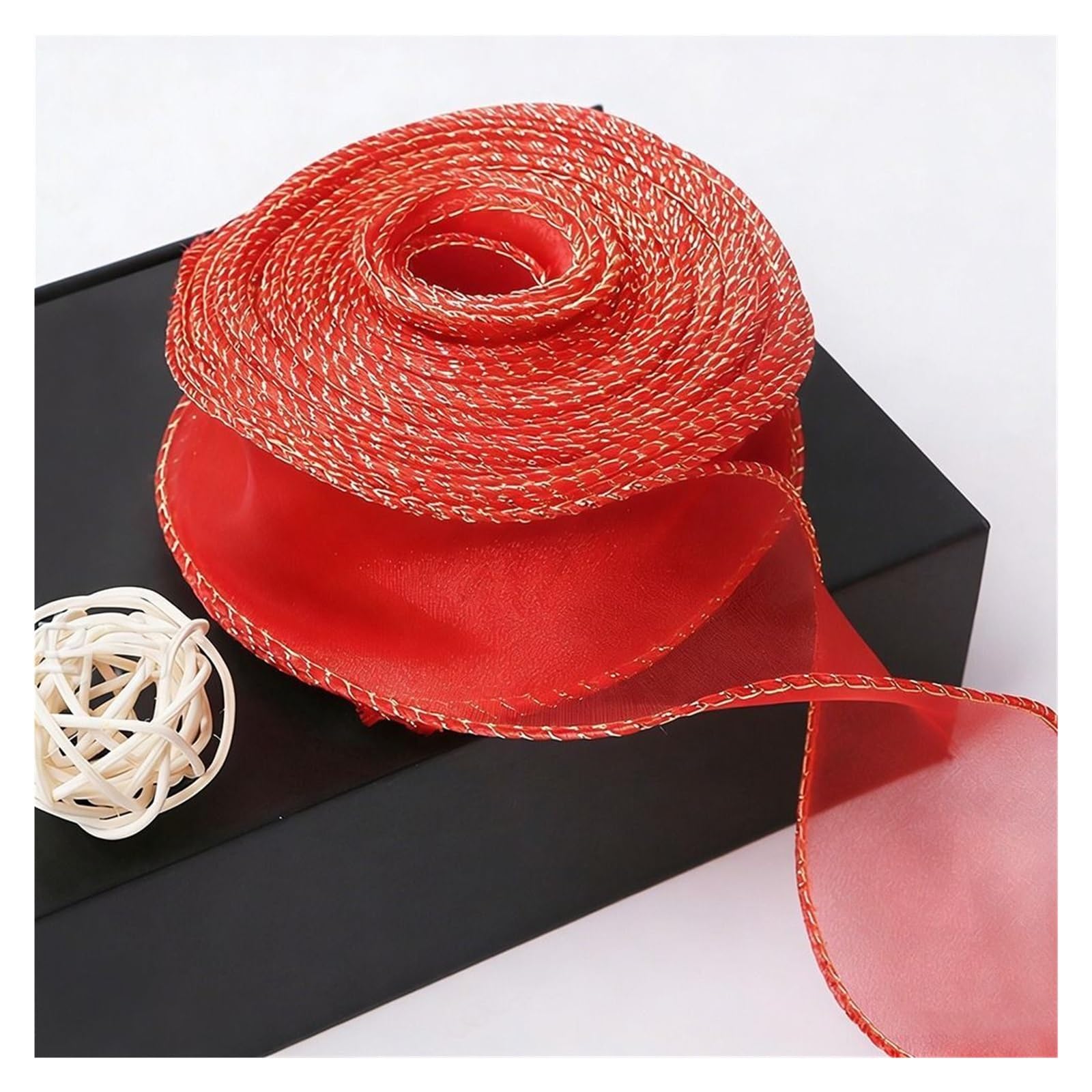 Chiffonband, Organzaband, Drahtdesign, einfarbig, Satin-Garn, Basteln, für Geschenkverpackungen, Urlaubsdekoration, 8 Stück