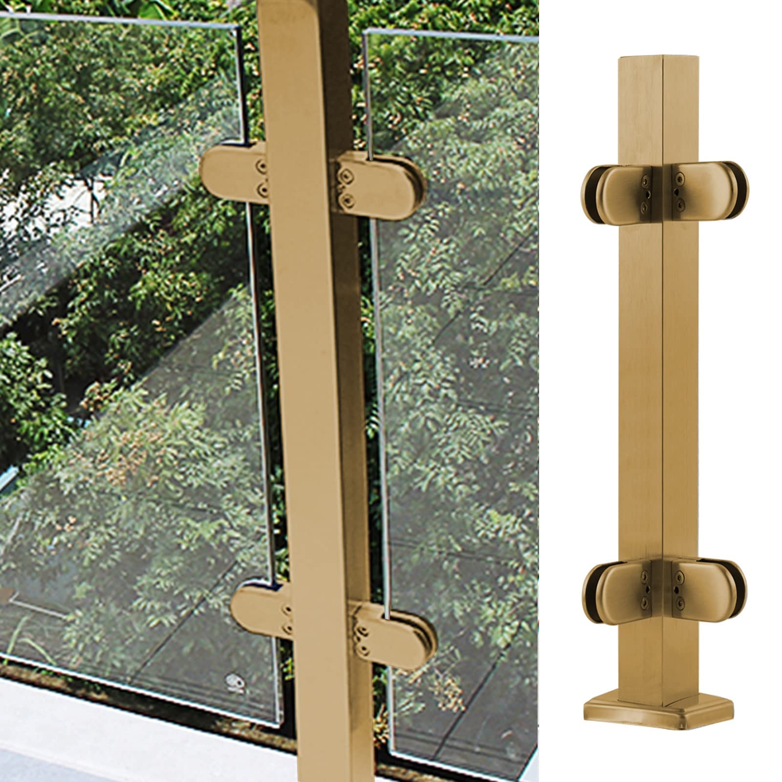 Poteau garde-corps verre terrasse balcon inox or avec pince pour panneau