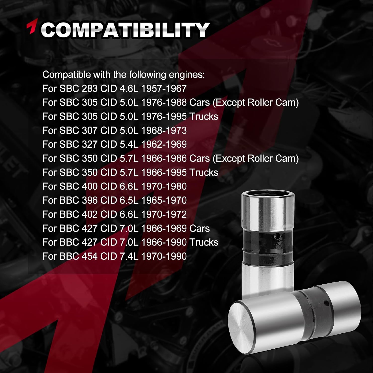 TMESONE 16pcs Hydraulic Flat Tappet Lifters Compatible with Chevy Small Block, SBC 283 305 307 327 350 400, BBC 396 402 427 454 4.6L 5.0L 5.4L 5.7L 6.6L