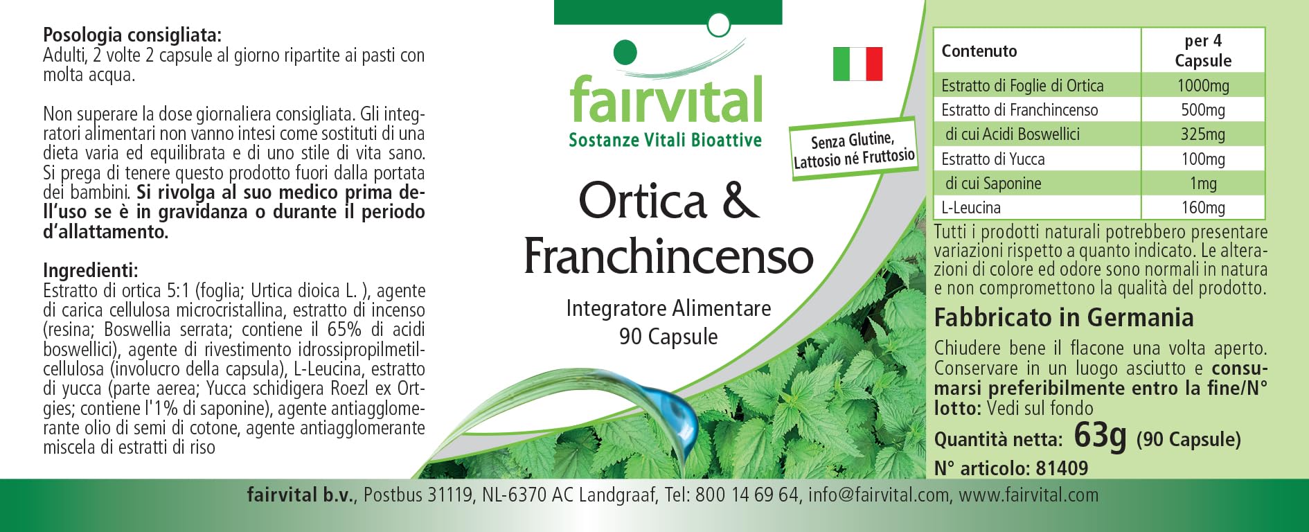 fairvital Capsule di ortica con boswellia, 90 capsule, ALTO DOSAGGIO, con 4000 mg di estratto di foglie di ortica per dose giornaliera, VEGANE, Boswellia serrata con almeno il 65% di acidi boswellici