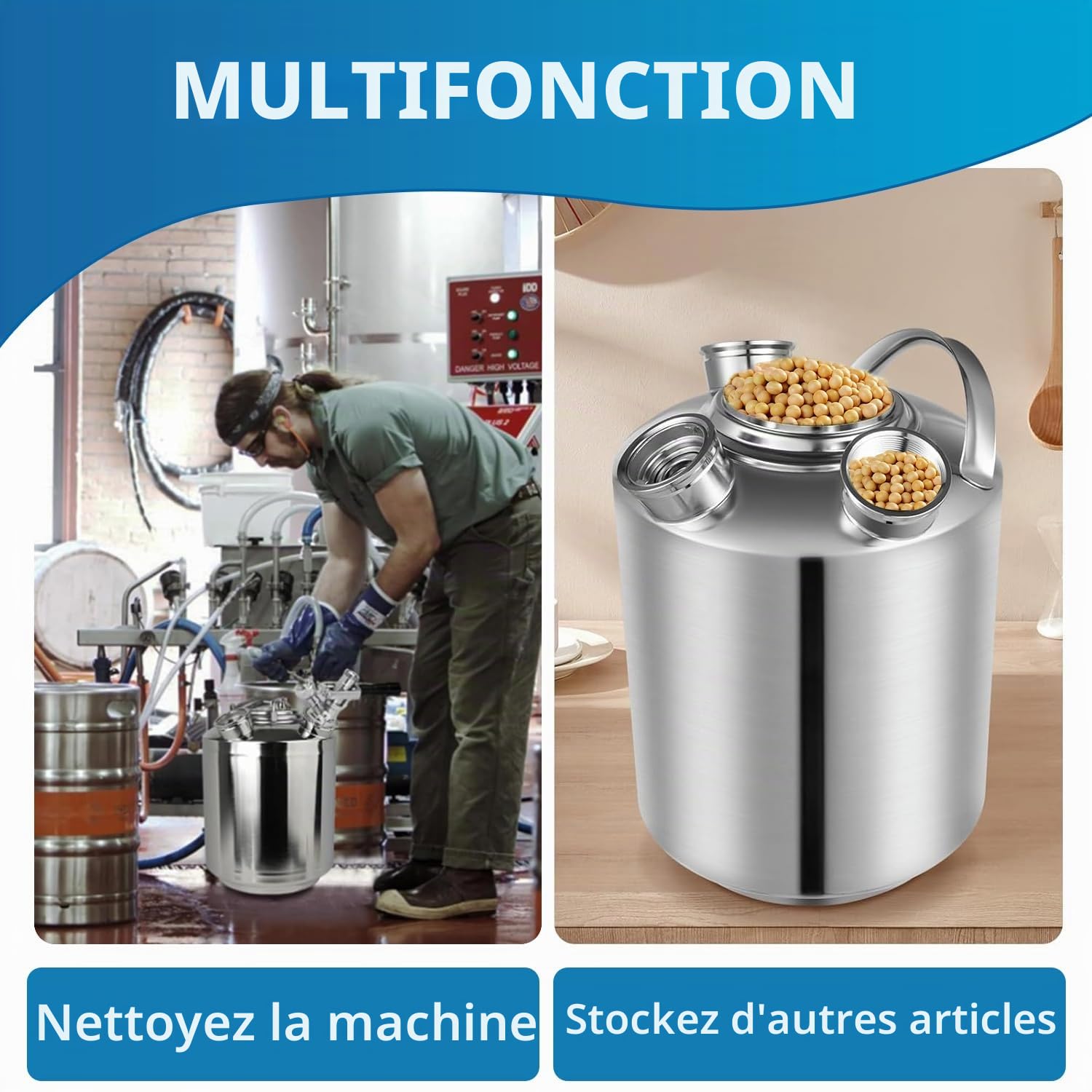 Fût de nettoyage de bière 10 l en acier inoxydable – Kit de nettoyage avec brochettes A, S, G – Distributeur de bière et nettoyant pour canalisations de bière – Réservoir de nettoyage
