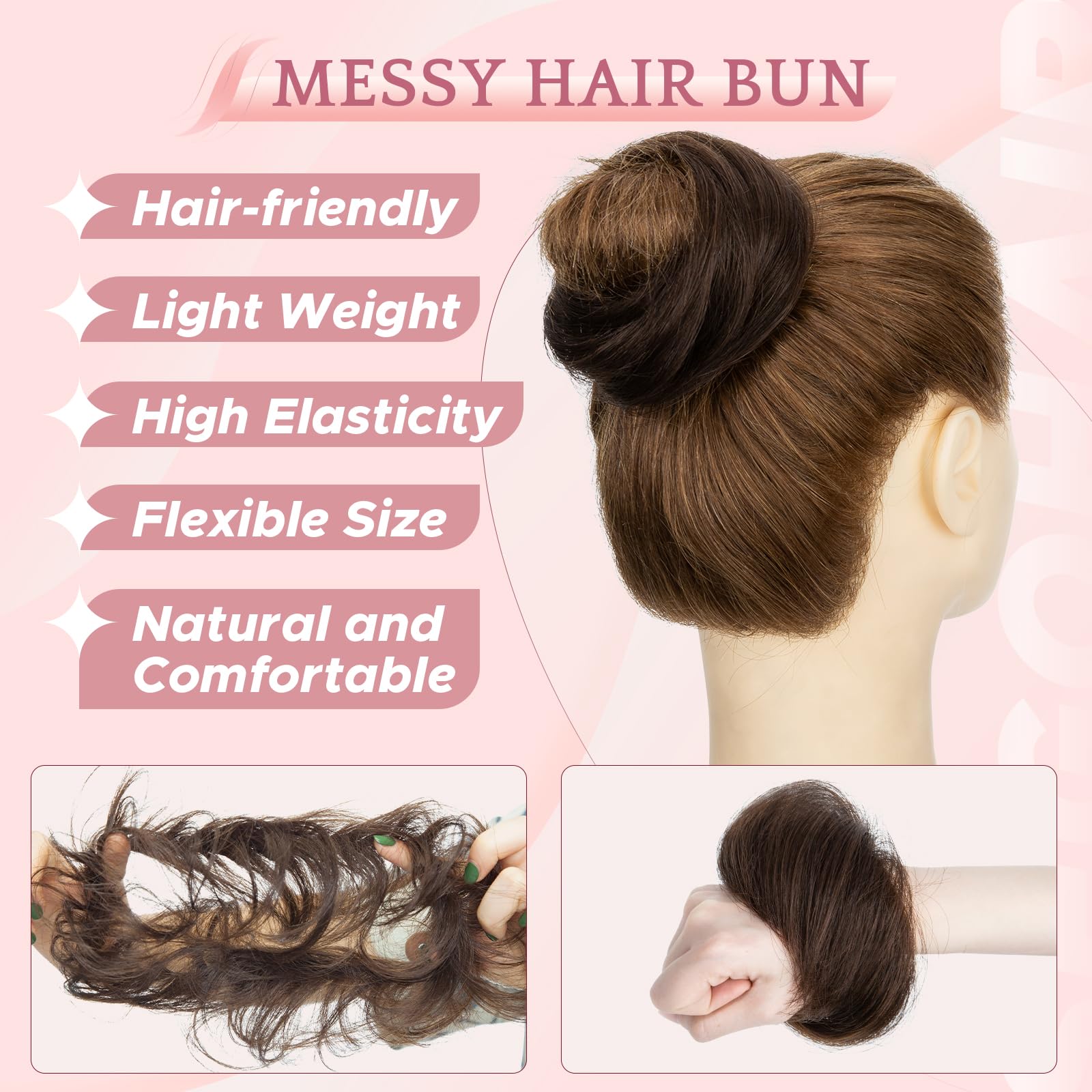SEGO Pro Real Human Hair Messy Bun Scrunchie, Donut Bun Hair Piece for Women - Straight, 2# Dark Brown, Pack of 1 - Image 3