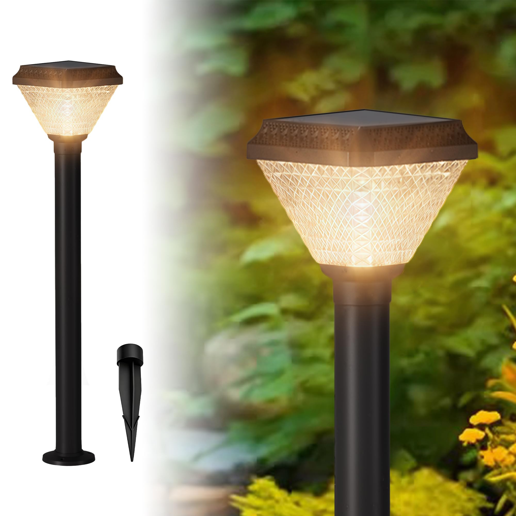 Solar Post Lights Outdoor with Remote Control Dusk to Dawn LED Pathway Lights 3 Color Temperatures RGB Modes