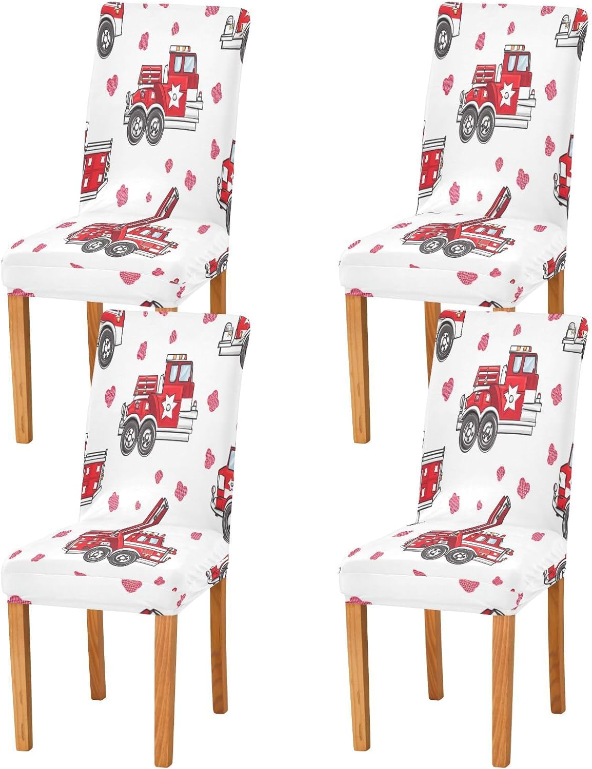 ALAZA Chair Covers for Dining Room, Cartoon Fire Truck Stretch Chair Cover Sets Chair Protector Removable Washable for Ktichen Restaurant Hotel
