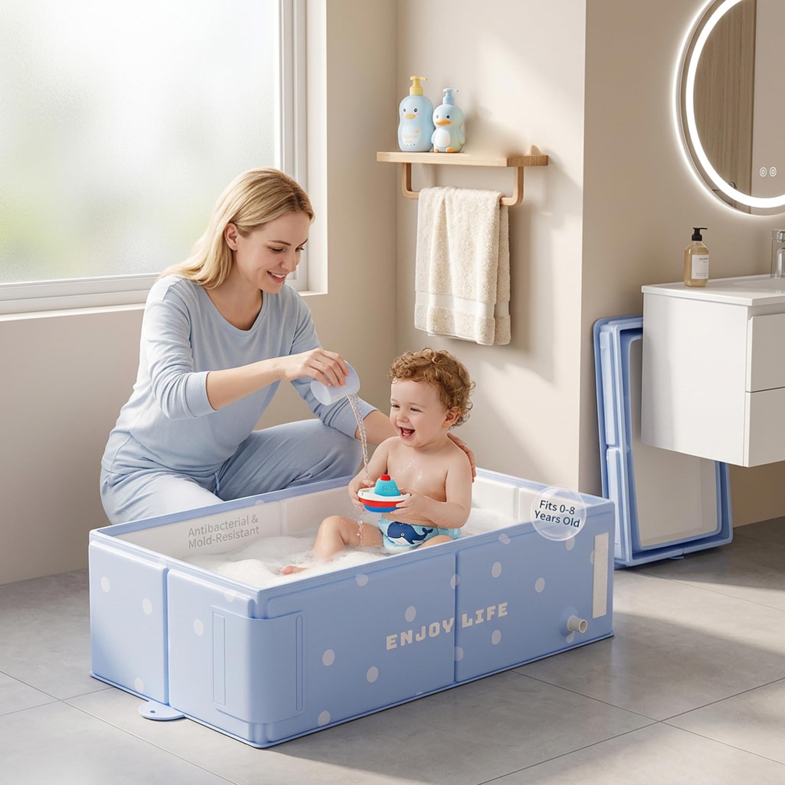 Vaschetta da bagno pieghevole per neonati, vasca da bagno pieghevole per neonati con supporto ergonomico per e bambini piccoli, vasca da portatile salvaspazio, blu, ornaments de jardin