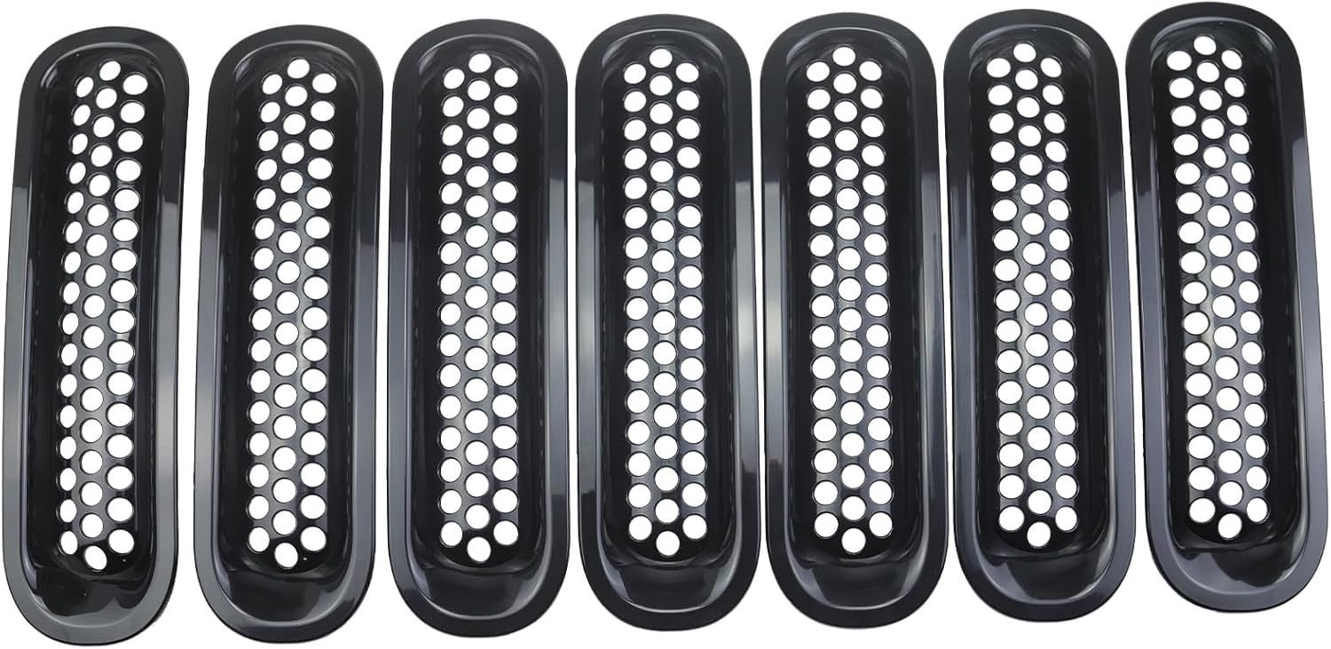 7PCS Grille inserts Black Fits For Jeep Wrangler JK, JKU, Unlimited, Sports, Sahara, Freedom, Rubicon 2-Door & 4-Door 2007 2008 2009 2010 2011 2012 2013 2014 2015 2016 2017