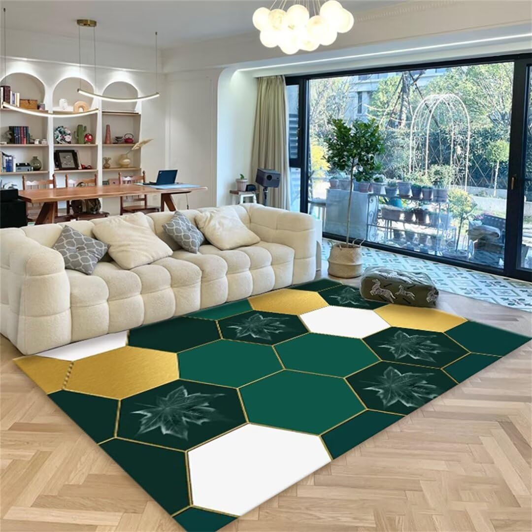 Tapis de salon unicolore vert géométrique moderne pour chambre enfant et gamer