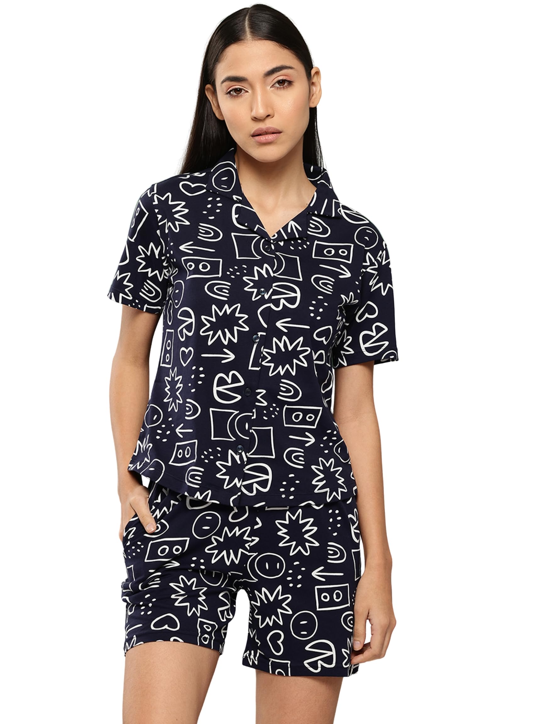 leading lady Women's Printed Cotton Night Suit with Shorts-picture-21