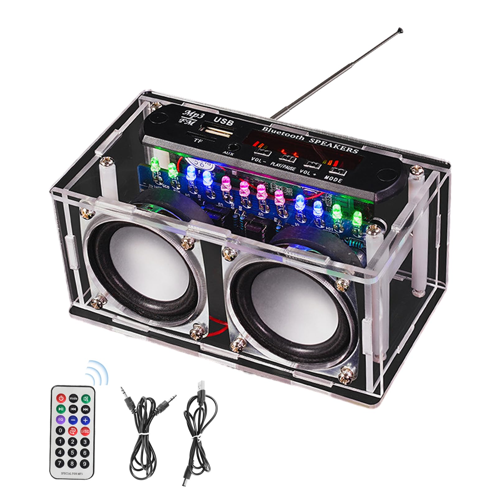 Juego de construcción de soldadura electrónica, juego de altavoces Bluetooth con radio FM y grabación de voz, reproductor de música con mando a distancia y luz LED para aprender a soldar, kit de