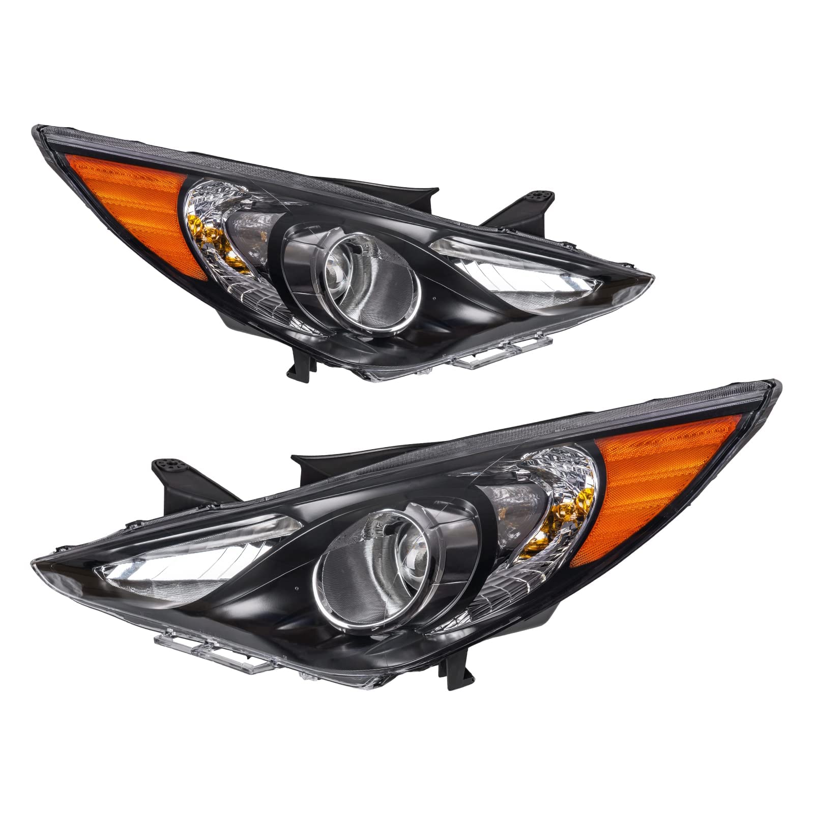 Photo 1 of AUTOSITY Headlight Assembly Black Housing + Amber Reflector Headlamps Headlamps Kit Compatible With Hyundai Sonata 2011-2014 (Driver and Passenger Side)
