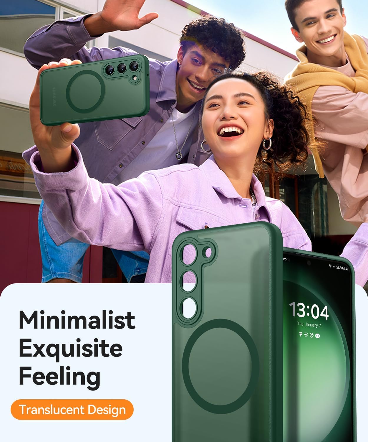 CANSHN Designed for Samsung Galaxy S23 Case [Full Camera Protection] [Compatible with MagSafe] Translucent Matte Shockproof Protective Phone Cover 6.1 Inch - Deep Green - Image 7