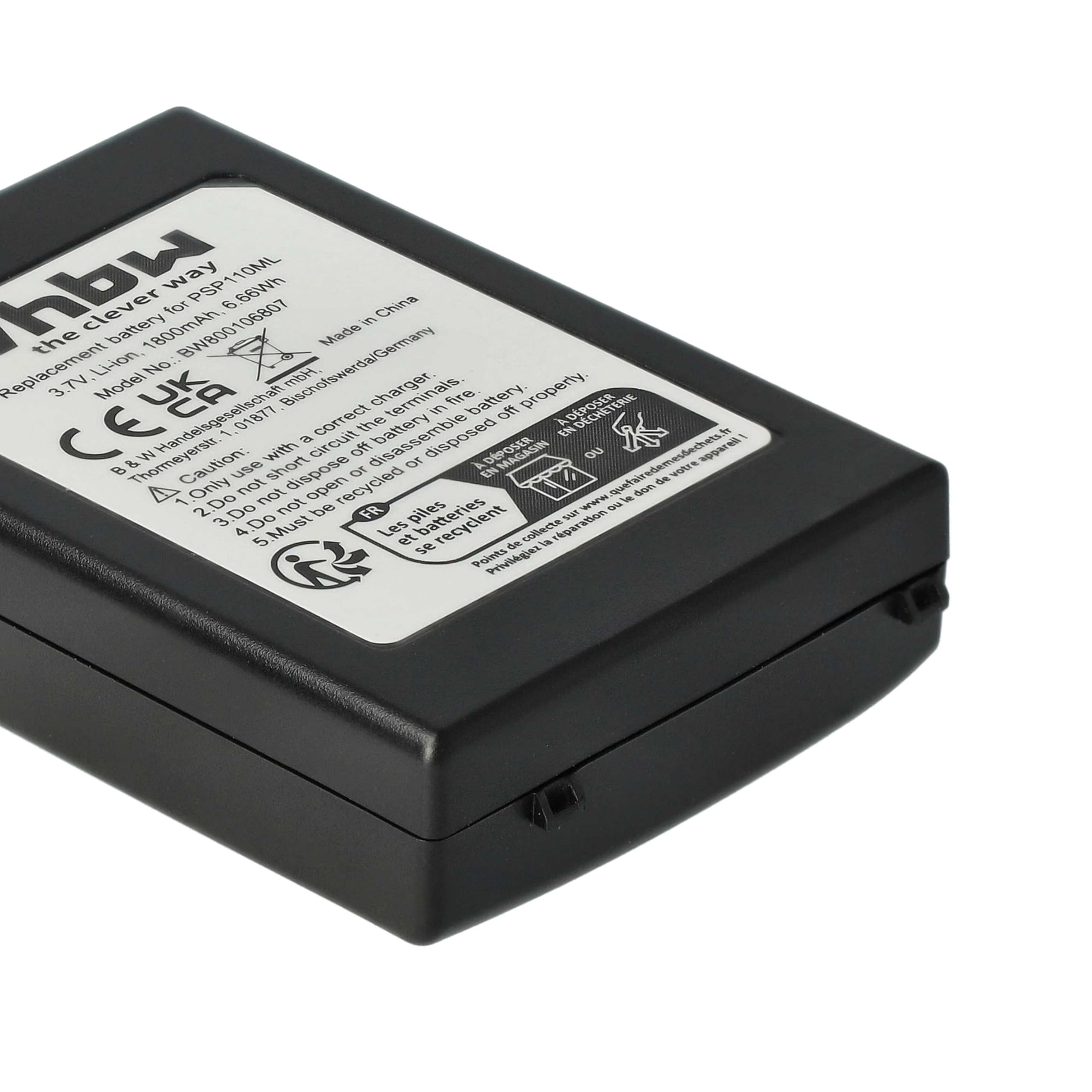 vhbw Batería Compatible con PlayStation Portable PSP-1000, PSP-1000K-CW, PSP-1001, PSP-1004, PSP-1006, PSP-1010 - Reemplaza PSP-110, PSP-280G (1800 mAh)