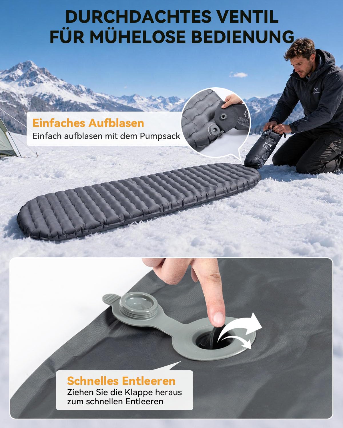 HIKENTURE Colchoneta ultraligera para camping, 460 g, valor R 4, con bolsa bomba, color gris