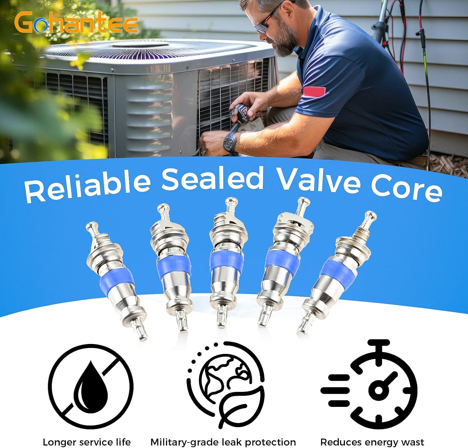 Gohantee HVAC Schrader Valve Core for R32 R410A R22 Refrigerant High Pressure with Teflon Seal for Refrigeration Systems and Air Conditioning 50 Pcs