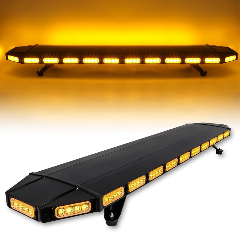 48" 104LED Extreme High Intensity Construction Emergency Warning Strobe Light Bar Rooftop Low Profile Hazard Flashing for Tow Truck Vehicle (Amber/Amber)