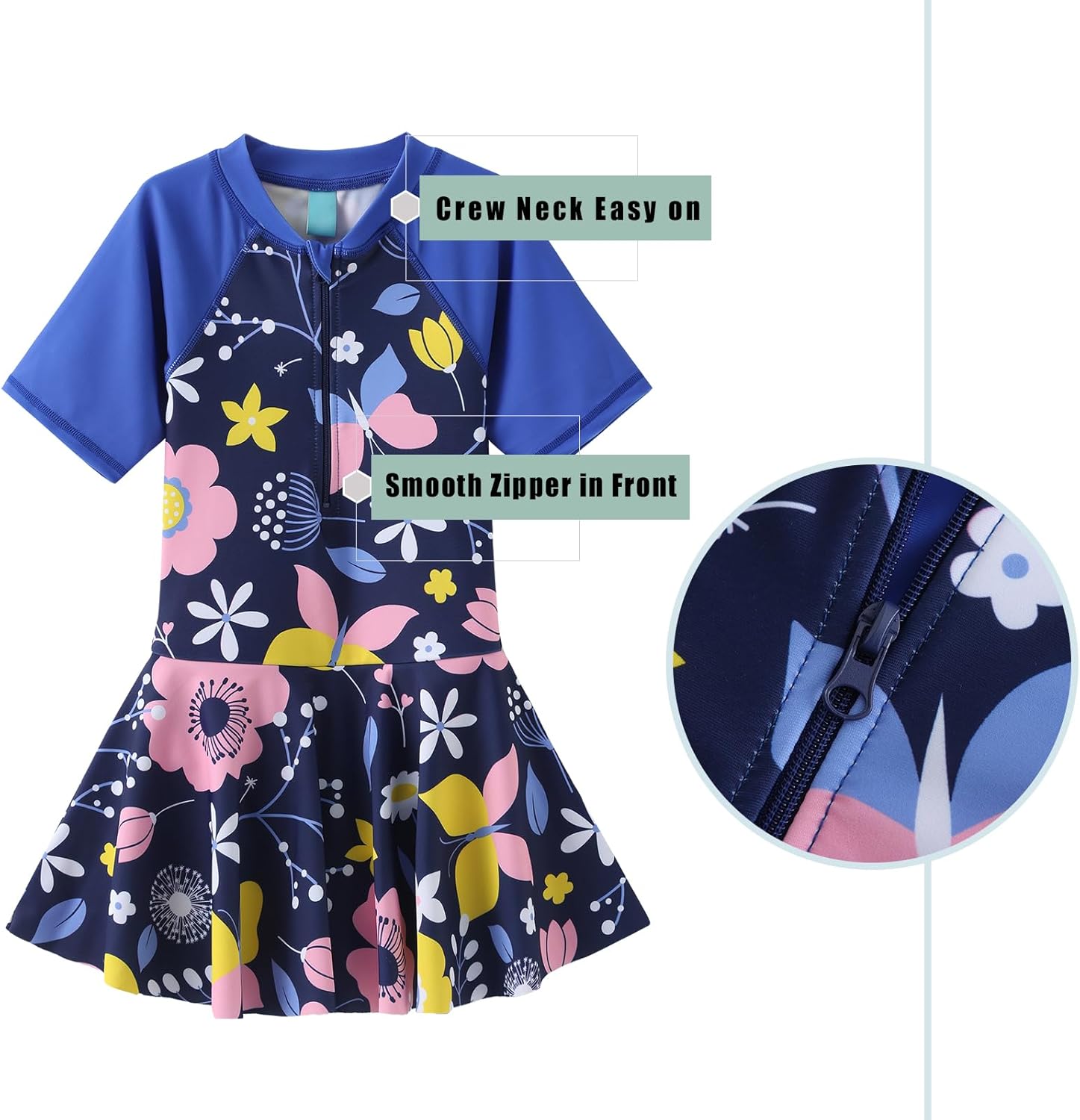 Girls One Piece Swimsuits Hawaiian Skirted Bathing Suit for Kids Girls Summer Swim Dress Short Sleeve Swimwear 3-16 Years - Image 4