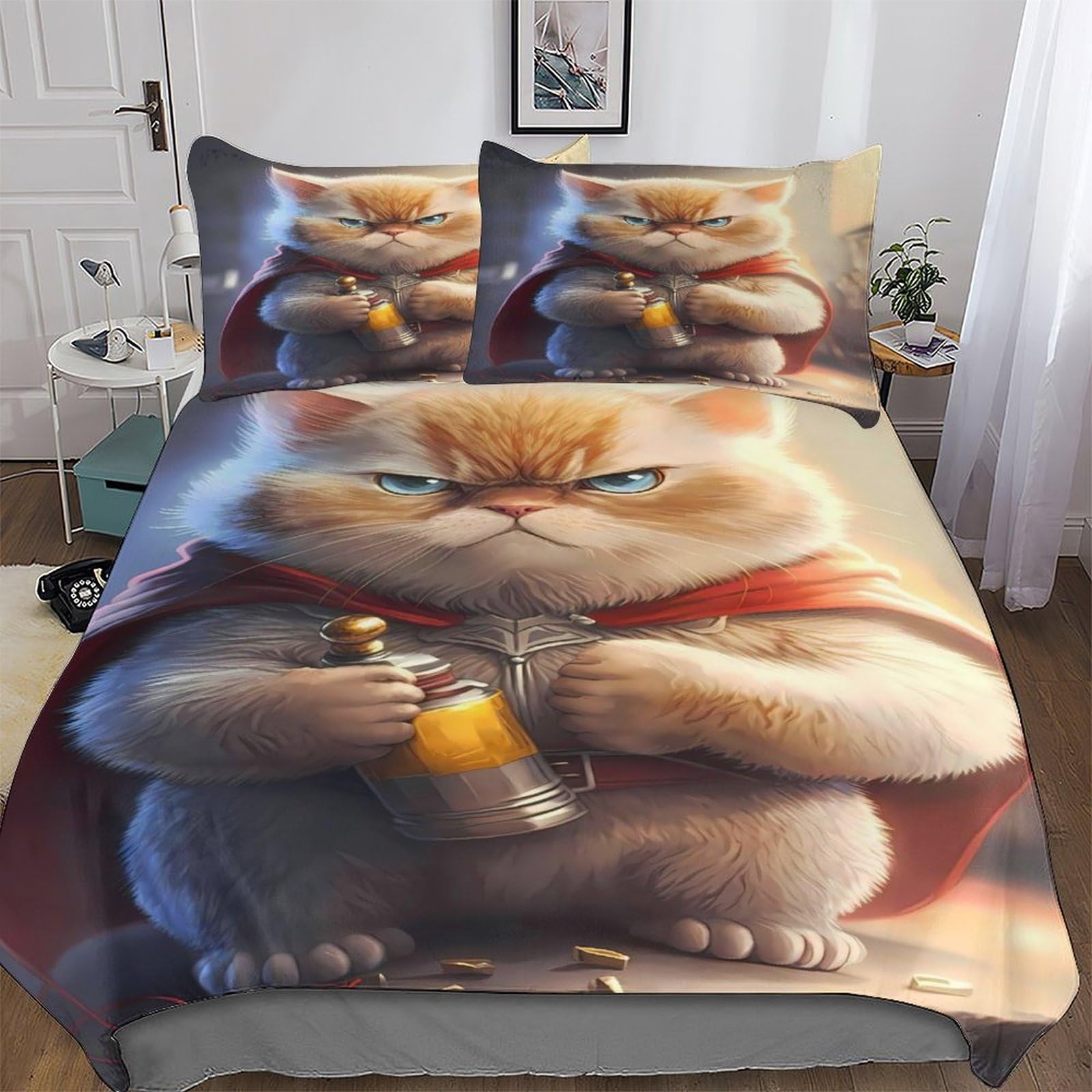 GGJJTT Cat Duvet Cover Set 2 Pieces, Bedding Comforter Cover with Pillowcases Soft Microfiber Quilt Cover for Boys Girls Kids Single135x200cm