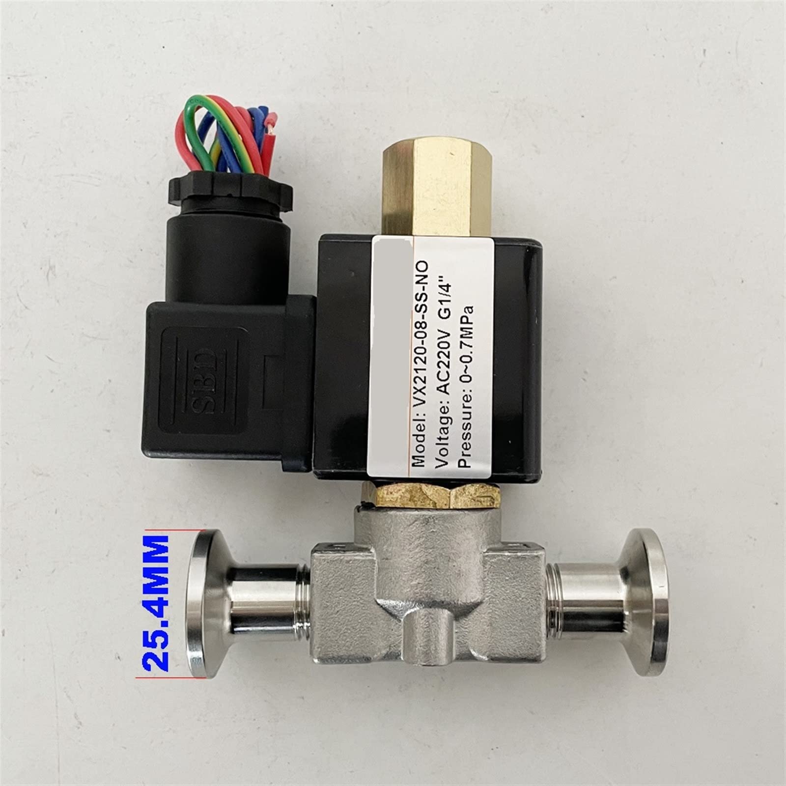 Normalnie otwarty zawór elektromagnetyczny ze stali nierdzewnej 2-drożny VX2120-08-SS-NO W zacisk uchwytu 1 szt. (AC220V)