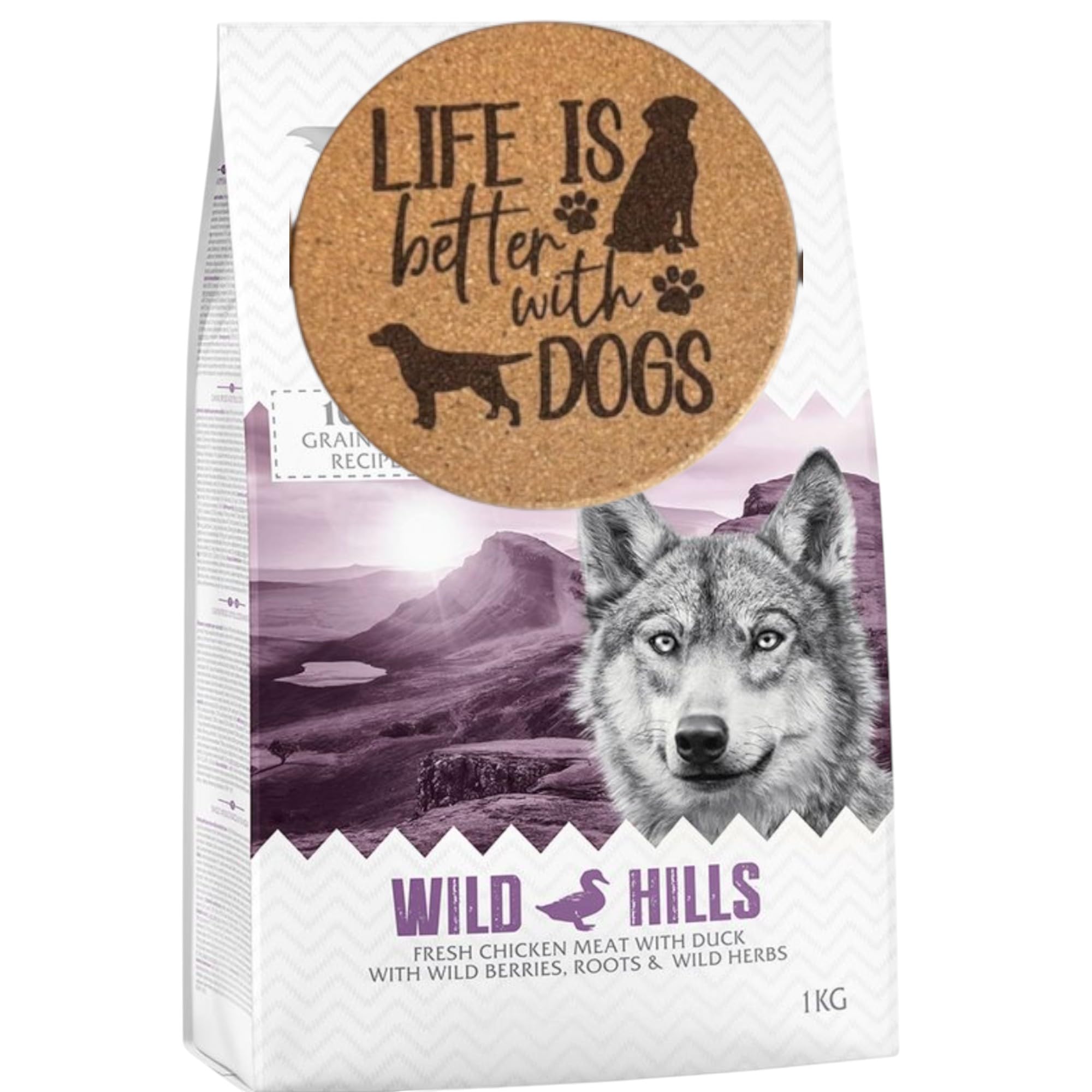 AETN Creations Adult Dry Dog Food 1kg - Chicken and Duck Flavour Grain-Free, High Protein, with AETN Jerky Treat