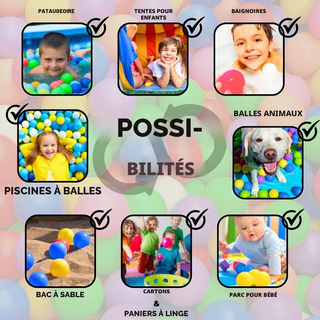 EKNA Lot de 200 balles de Jeu de 5,5 cm de diamètre – Différentes Couleurs au Choix pour Piscine à balles – Balles en Plastique pour bébé –