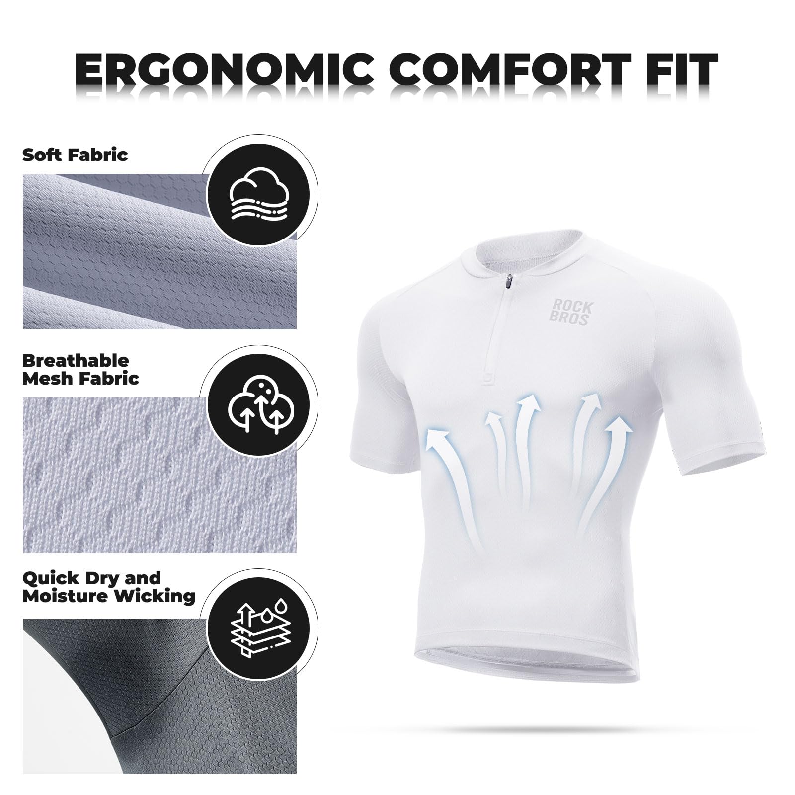 ROCKBROS Maglia Ciclismo con Maniche Corte, Magliette Bicicletta Uomo Estiva Traspirante Antiscivolo Riflettente Asciugatura Rapida, con 3 Tasche, Abbigliamento per MTB Bici da Strada